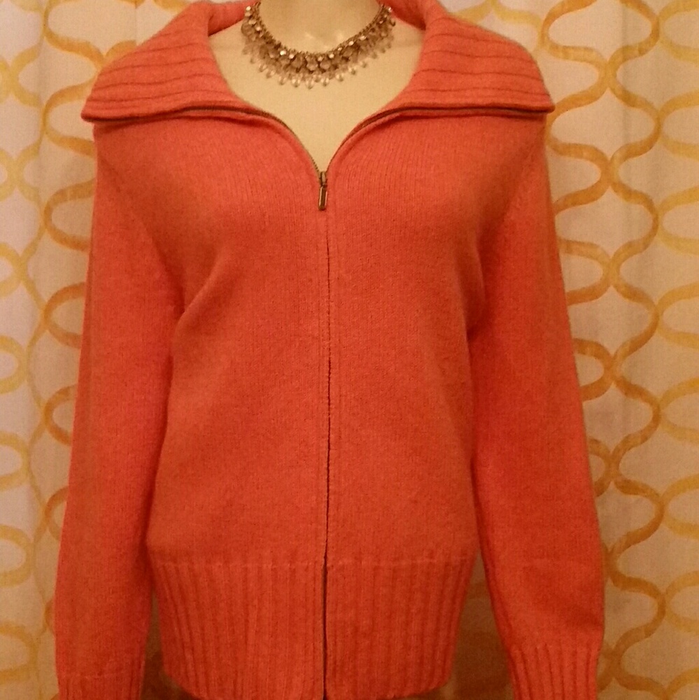 Vibrant Orange Lands End Zip-Up Sweater - Picture 2 of 3